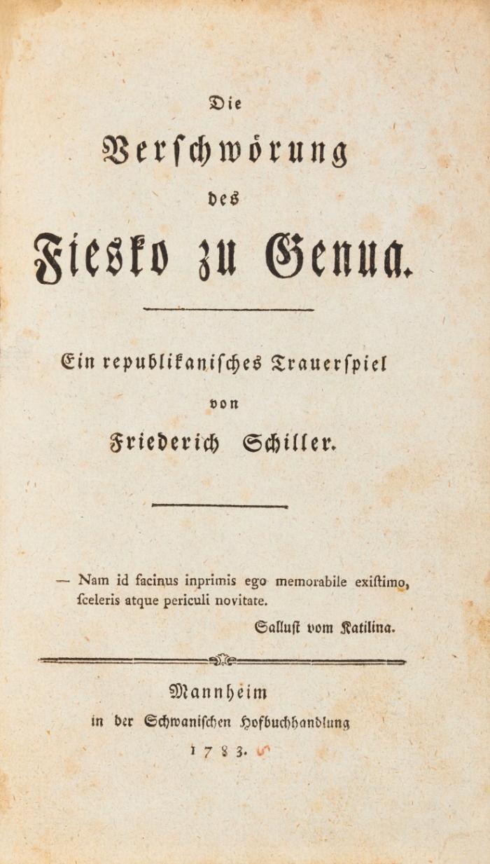 Die Verschwörung des Fiesco zu Genua. Ein republikanisches Trauerspiel.
