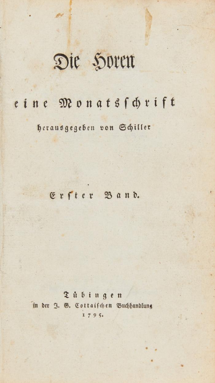 Die Horen, eine Monatsschrift herausgegeben von Schiller. 3 Jge. 36 Stücke in 12 Bden (alles), hier gebunden in 10 Bden. (Bd. 7 doppelt vorhanden).