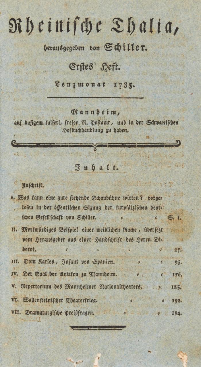 Rheinische Thalia. Thalia. Hefte 1-2 in 1 Bd.