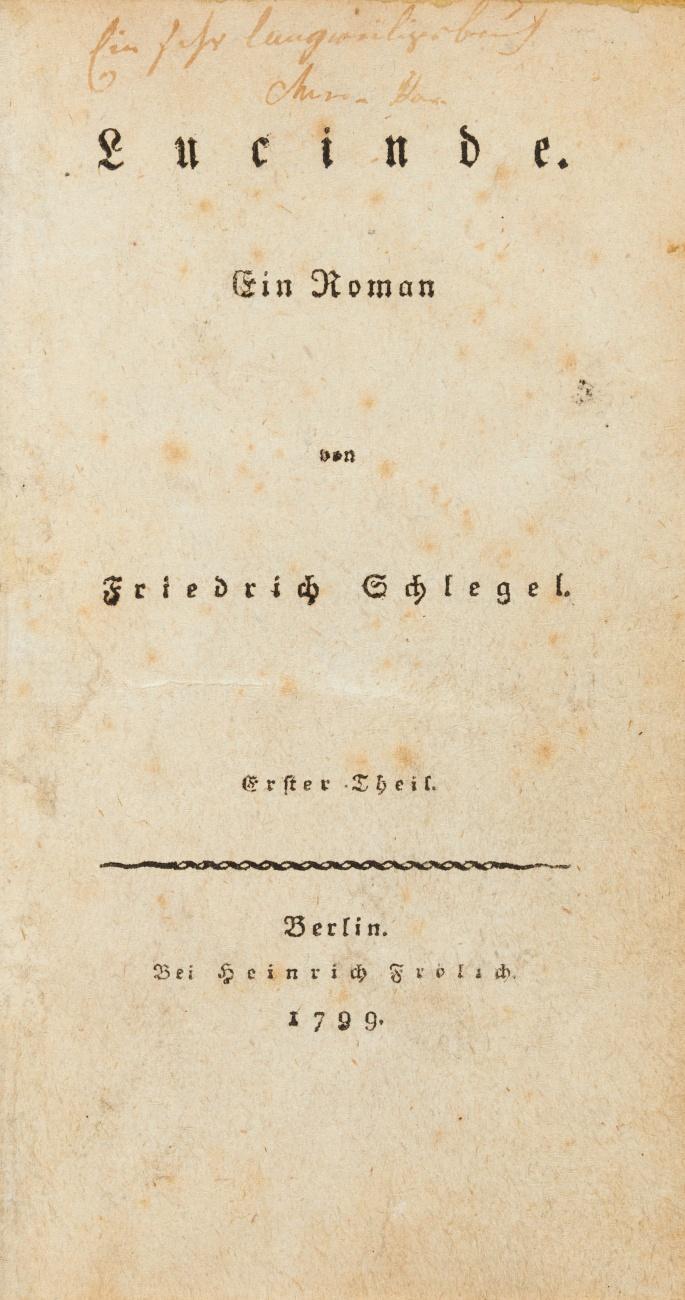 Lucinde. Ein Roman. Erster Theil (alles).