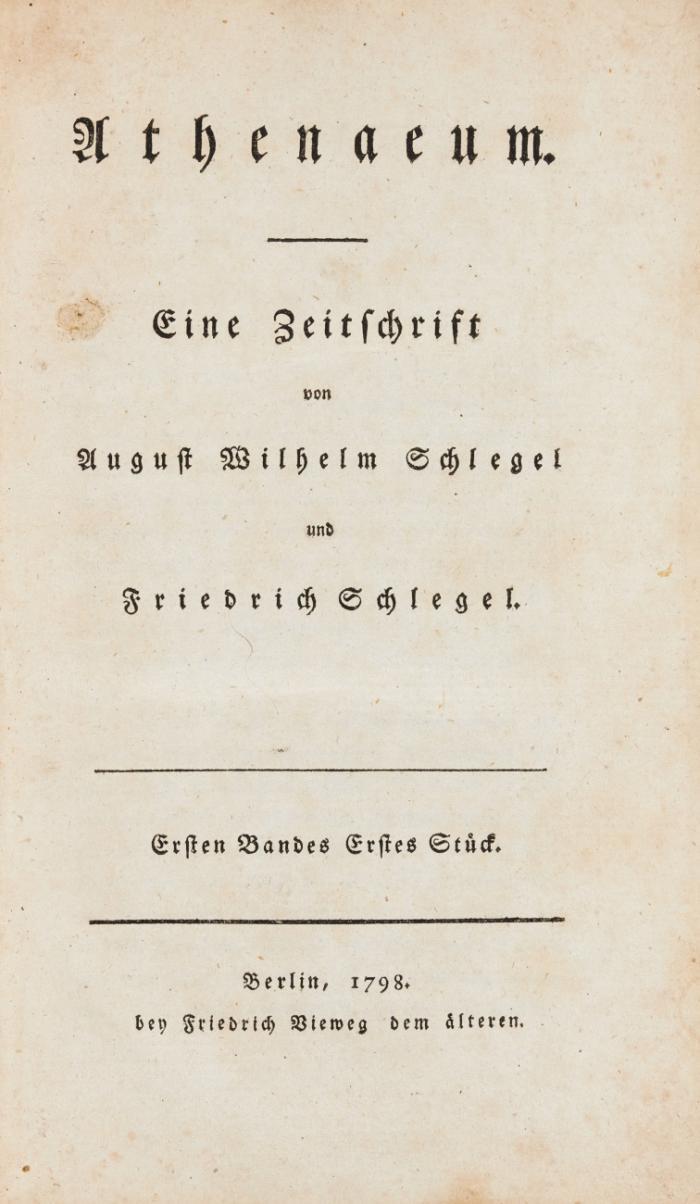 Athenaeum. Eine Zeitschrift. 6 Stücke in 3 Bden.