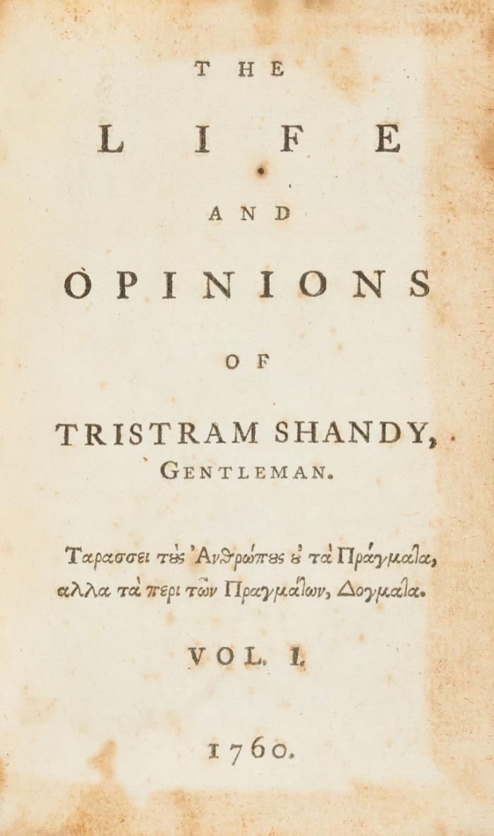 The Life and Opinions of Tristram Shandy, Gentleman. 1. und 2. Ausgabe. 9 Bde. Angebunden in Bd. 9: ders.: A Political Romance. Dazu: Bde. 1-3 in 1. Ausgabe.