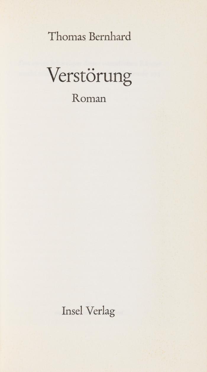 Verstörung. Roman.