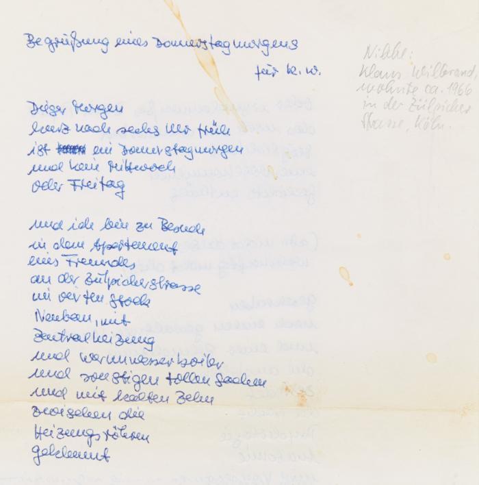 Begrüßung eines Donnerstagmorgens / für K. W. -  E. Gedicht;