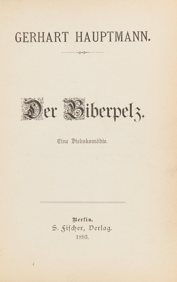 Der Biberpelz. Eine Diebskomödie.