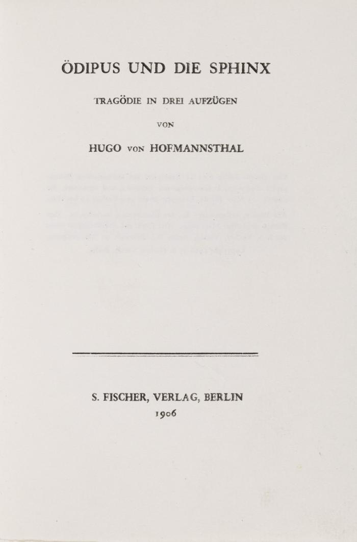 Ödipus und die Sphinx. Tragödie in drei Aufzügen.