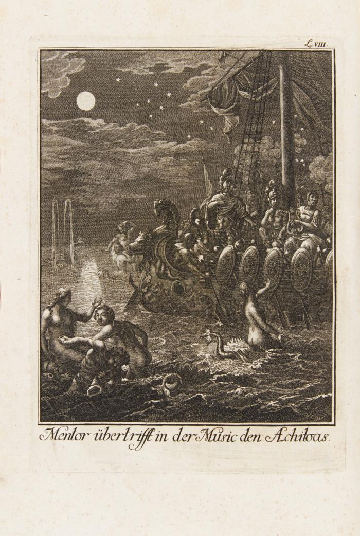 Die Begebenheiten des Prinzen von Ithaca, oder: Der seinen Vater Ulysses suchende Telemach, Aus dem französischen des Herrn von Fenelon, In Deutsche Verse gebracht, und mit Mythologisch- Georaphisch- Historisch und Moralischen Anmerkungen erläutert, von Benjamin Neukirch. 3 Tle in 2 Bden.