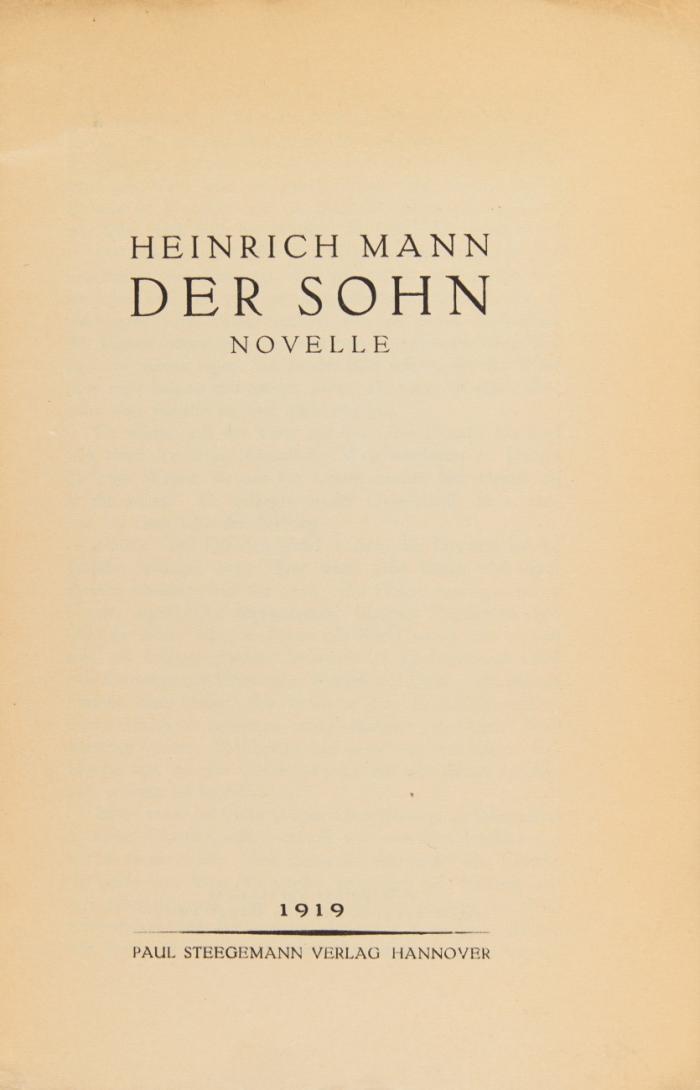 Der Sohn. Novelle.