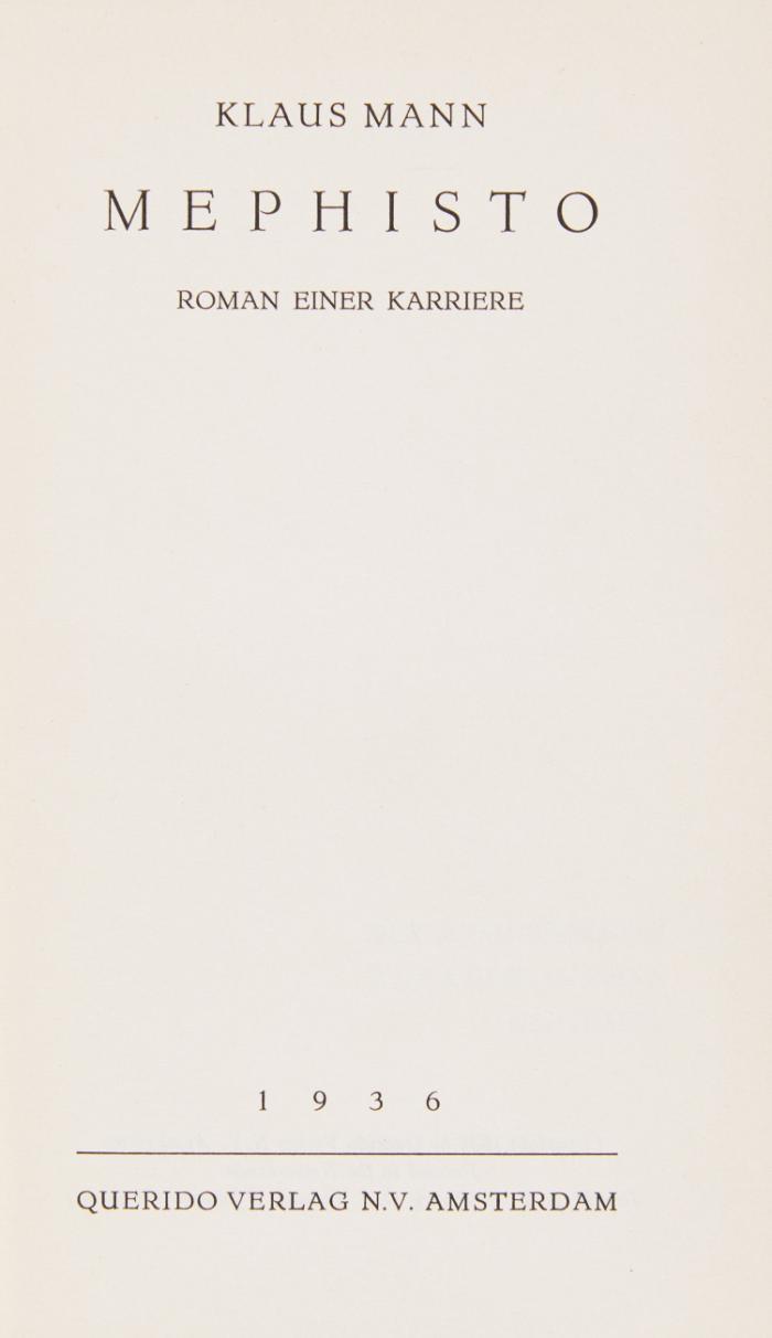 Mephisto. Roman einer Karriere.