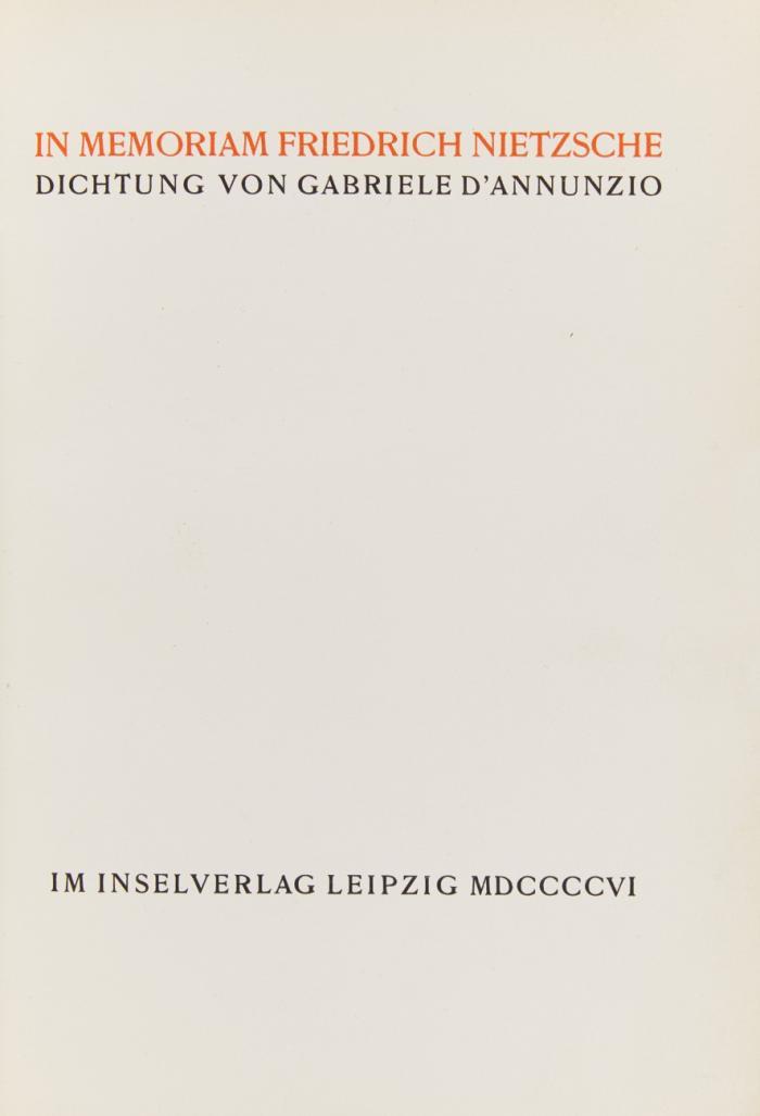 In memoriam Friedrich Nietzsche.