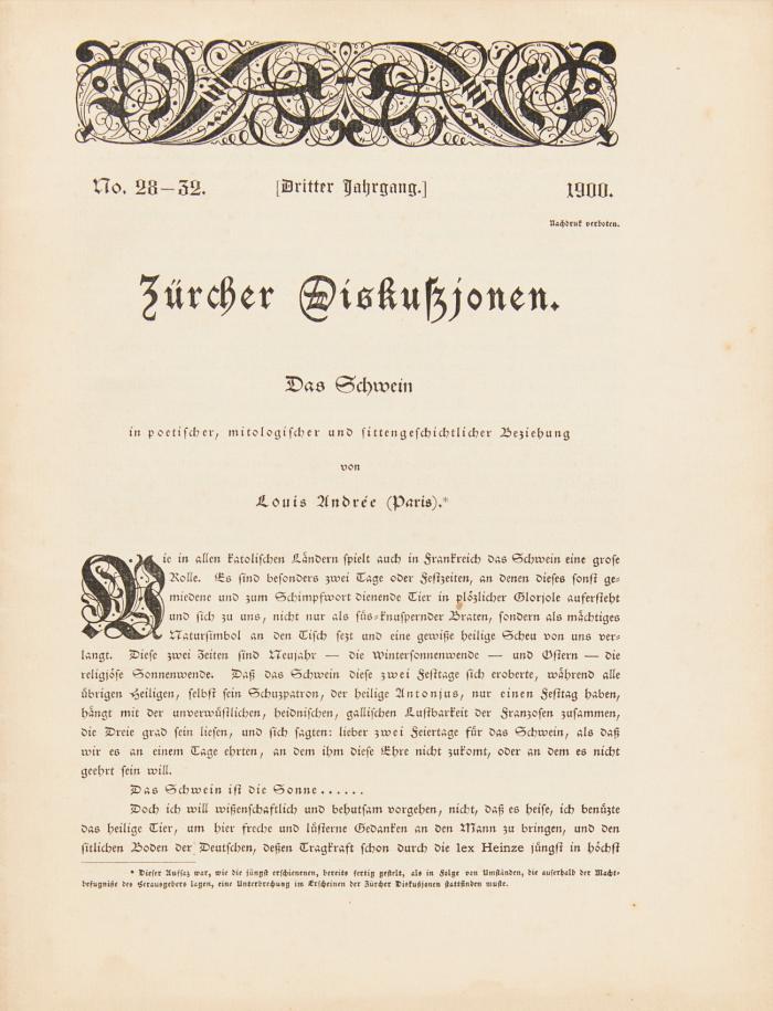 Zürcher Diskußionen. Flugblätter aus dem Gesamtgebiet des modernen Lebens. Hefte 12-32 aus den Jahrgängen I-III (1899-1902) in 10 OrHeften.