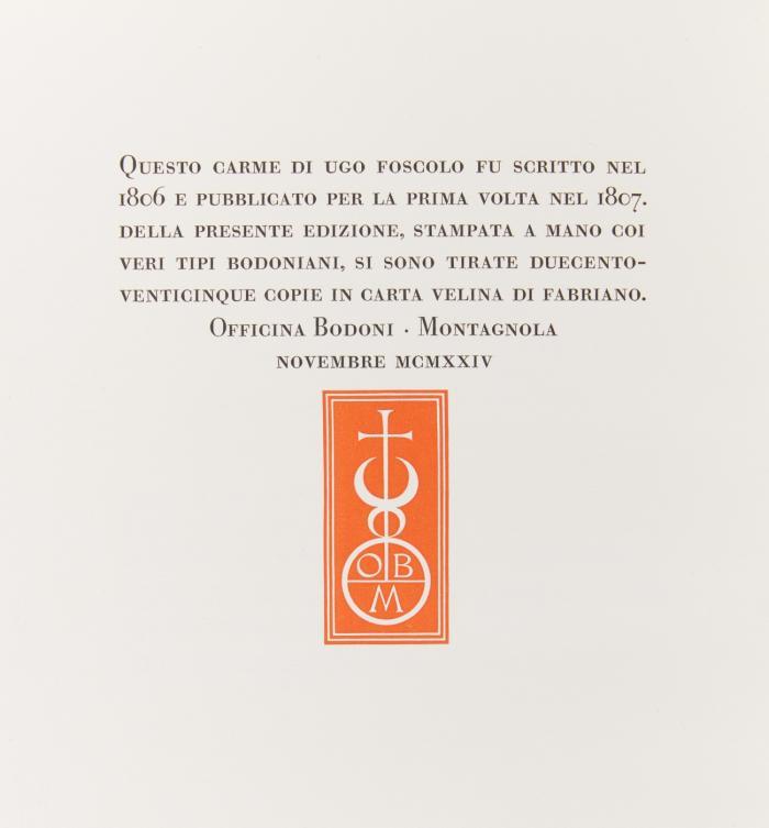 Dei sepolcri. Carme.