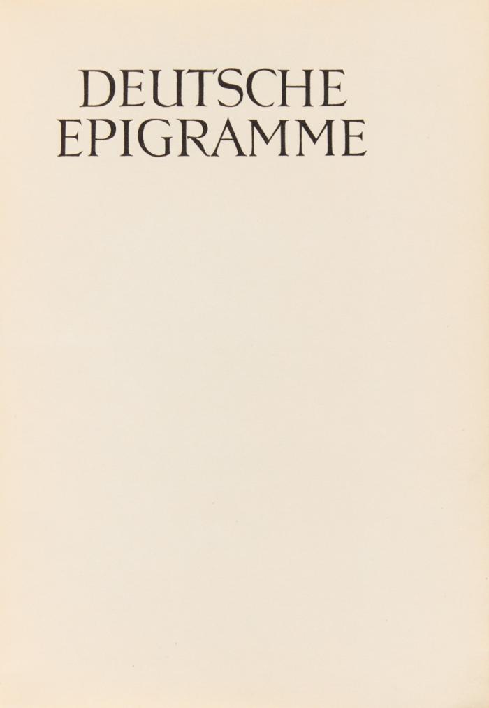 Deutsche Epigramme. Ausgewählt und hrsg. von Hugo v. Hofmannsthal.