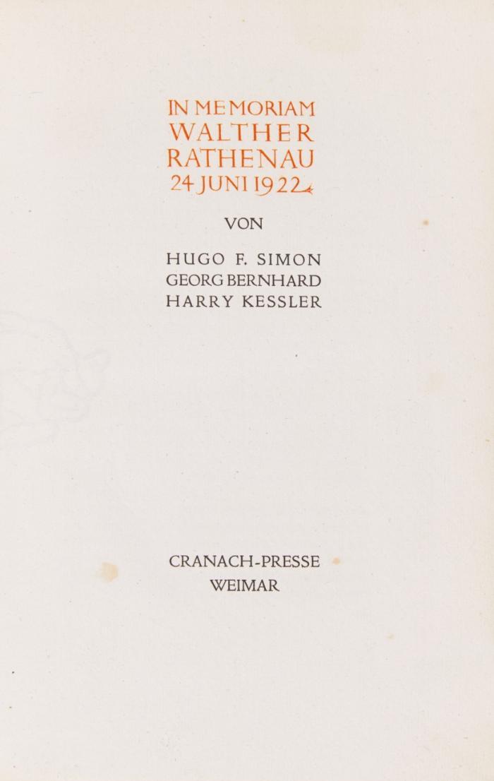 In memoriam Walther Rathenau 24. Juni 1922.