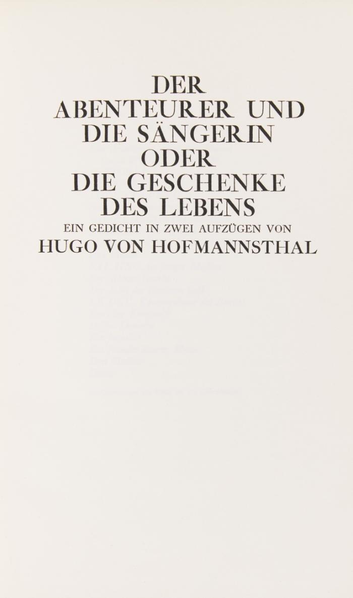 Der Abenteurer und die Sängerin oder Die Geschenke des Lebens. Ein Gedicht in zwei Aufzügen.