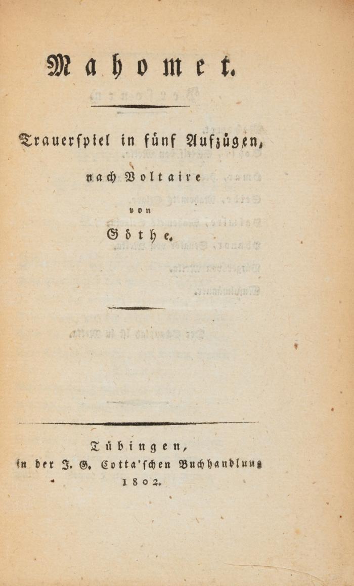 Mahomet. Trauerspiel in fünf Aufzügen, nach Voltaire.