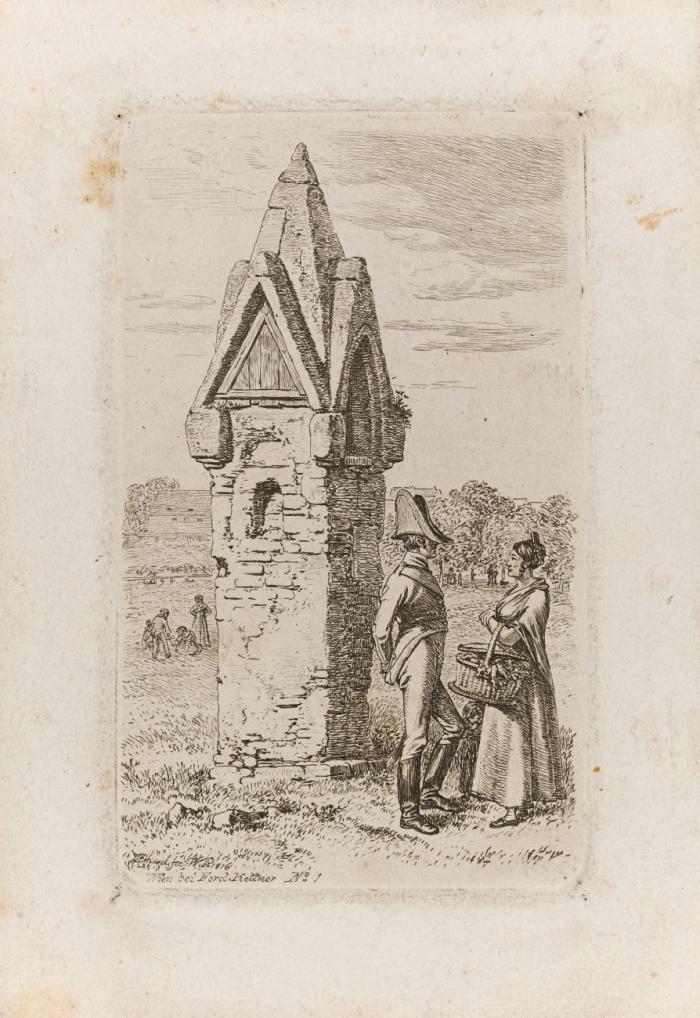 Der Ziehbrunnen unter dem Baume. 1814. / Das Gespräch an der gothischen Säule. 1816. / Die Wasserrinne neben dem Weidenbaum. / Die von Uhlanen escortirte Regiments-Casse. 1816.