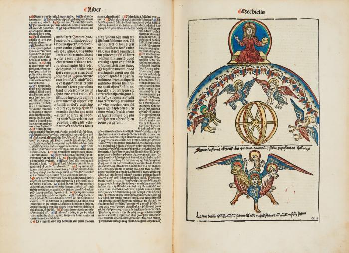 Biblia latina. Mit Postilla litteralis von Nicolaus de Lyra, Expositiones prologorum von Guilelmus Brito, Additiones ad Postillam Nicolai de Lyra von Paulus Burgensis und Replicae contra Burgensem von Matthias Doering. Pars III (v. 4).
