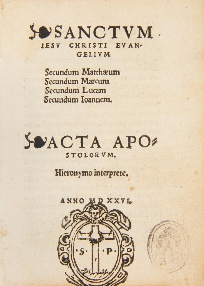 Biblia latina, Novum Testamentum. - Sanctvm Iesv Christi evangelivm ...  Acta apostolorum. Hieronymo interprete. - Pavli apostoli epistolae ... Epistolae catholicae ... Apocalypsis beati Ioannis. 2 Tle. in 1 Bd.