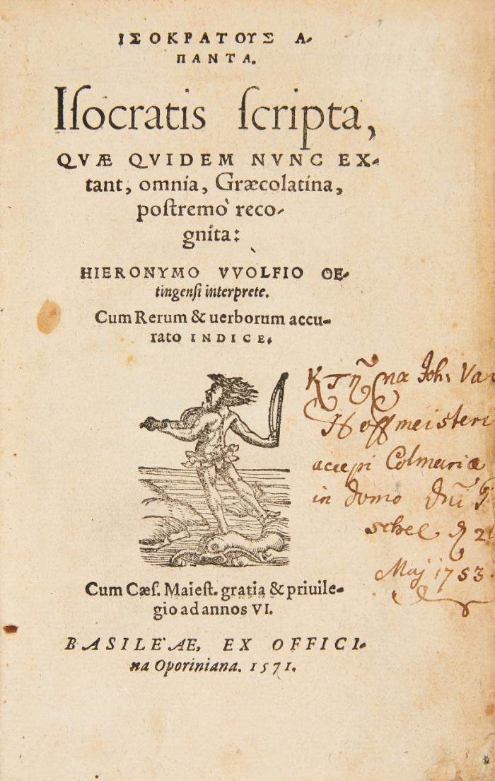 Apanta (gr.). Scripta, qvæ qvidem nvnc extant, omnia, graecolatina, postremo recognita: Hieronymo VVollfio interprete.