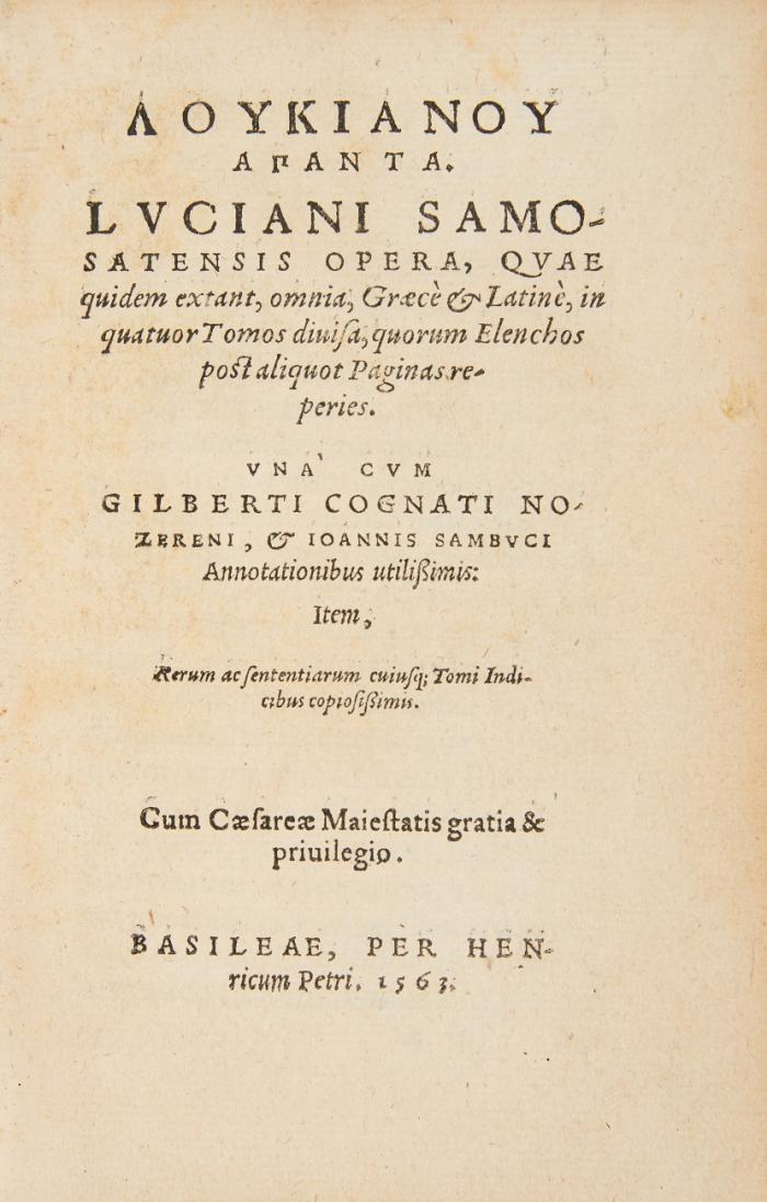 Opera, qvae quidem extant, omnia, Graece et Latine, in quatuor tomos diuisa, quorum Elenchos post aliquot Paginas reperies.