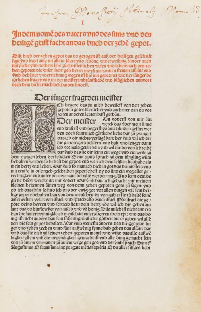 Buch der Zehn Gebote. Daran: Sprüche der heiligen Lehrer. - Heinrich Seuse: Klage eines sterbenden Menschen.