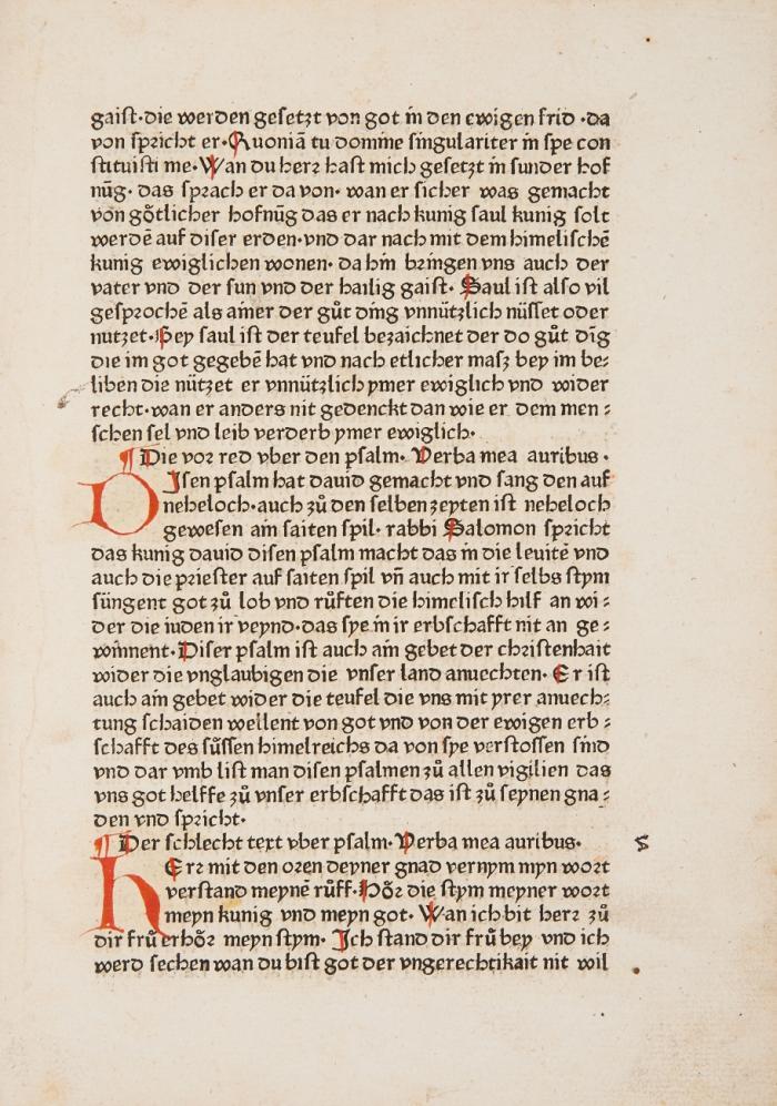 Psalterium (lateinisch/deutsch). - Nicolaus de Lyra: De co(m)mendatione libri psalterij et vtilitate legendi et psallendi in psalterio sequitur et est talis. [Deutsche Bearbeitung und Vorreden vom 'Österreichischen Bibelübersetzer'].