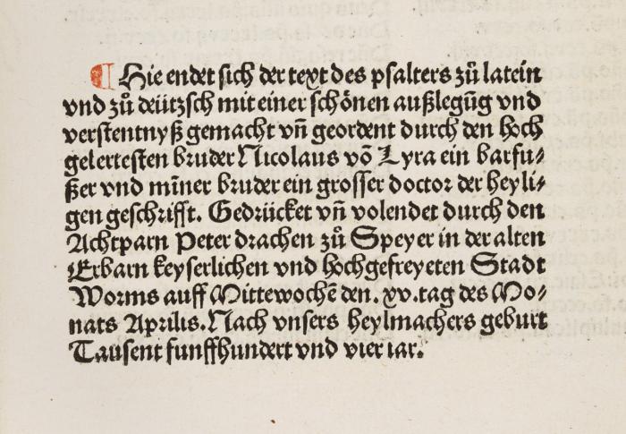 Psalterium (lateinisch/deutsch). - Psalter zu(o) latein vnd zu(o) deützsch mit einer schönen außlegu(n)g vnd verstentnys gemacht vn(d) geordent durch ... Nicolaus vo(n) Lyra ...(Ohne besonderen Titel, so im Kolophon).