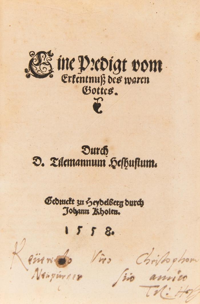 Sammelband mit 13 homiletischen Schriften von M. Luther, N. Selnecker, T. Heshusen, J. Andreä u. a. Erfurt, Leipzig, Heidelberg, Tübingen und Wittenberg 1558-64.