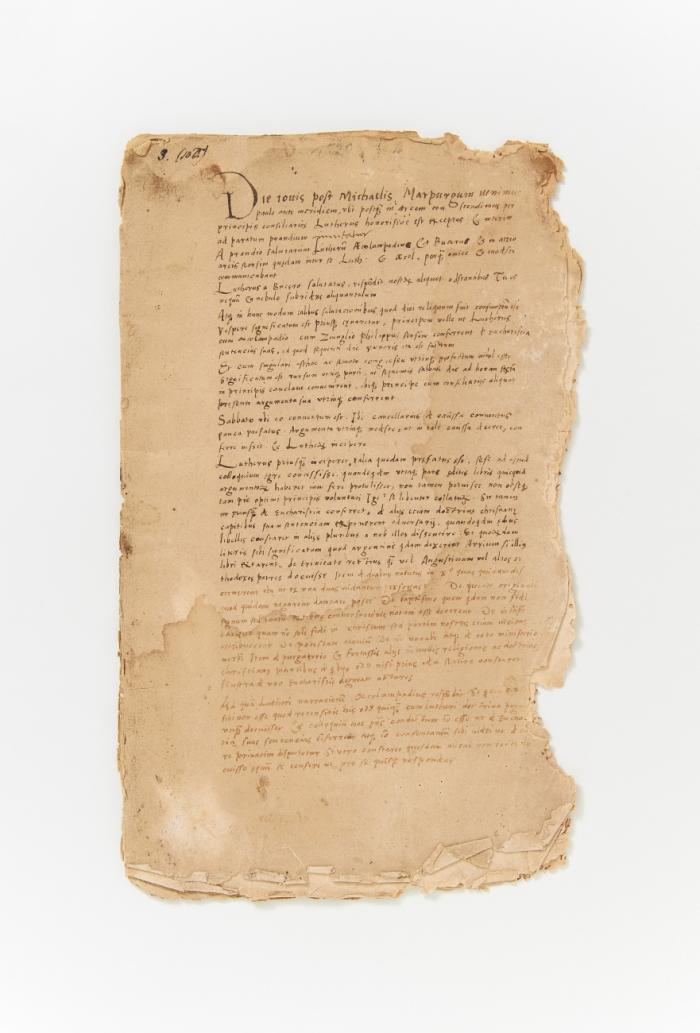 Luther, Martin u.a. - Das Marburger Religionsgespräch. Protokollartiger Bericht - Latein. Handschrift auf Papier, wohl Marburg 1529.