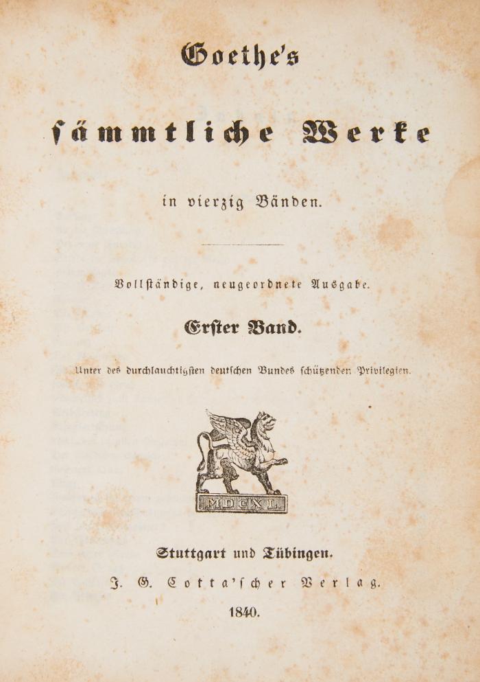 Sämmtliche Werke in vierzig Bänden. Vollständige, neugeordnete Ausgabe. Unter des durchlauchigsten deutschen Bundes schützenden Privilegien. 40 in 39 Bden.