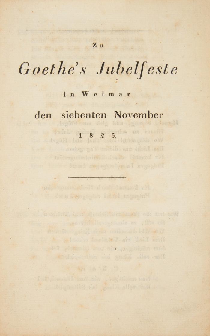 Goethe-Feiern - Drei Gelegenheitsdrucke zu Goethes goldenem Jubeltag am 7. November 1825.
