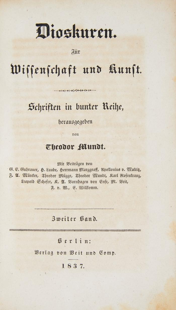 Dioskuren. Für Wissenschaft und Kunst. Schriften in bunter Reihe. 2 Bände in 1.
