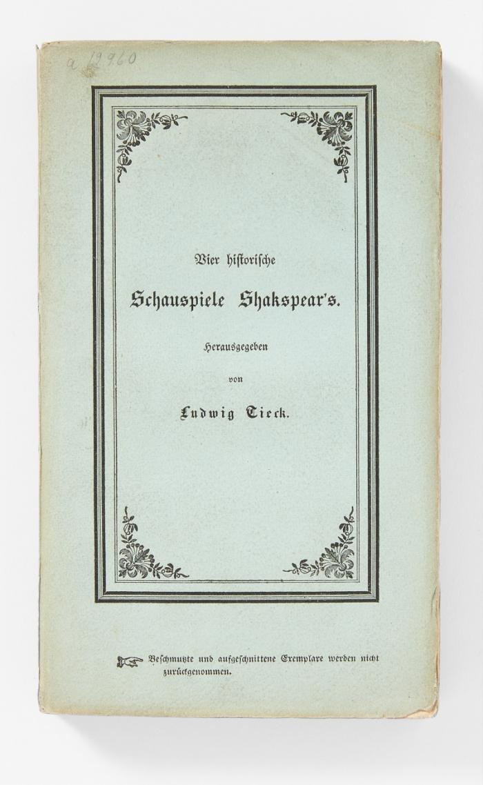 Vier Schauspiele. Übersetzt von Ludwig Tieck.