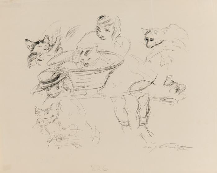 DÜRER (AUS: MARTIN LUTHER) 1920  / STUDIENBLATT MIT KATZEN