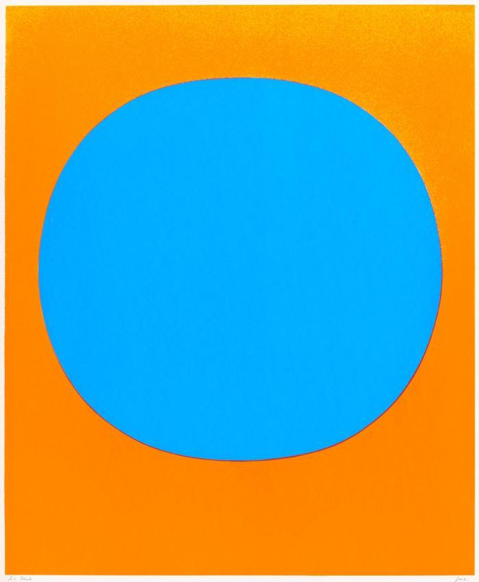 KOMPOSITION / BLAU AUF LEUCHTROT UND ORANGE