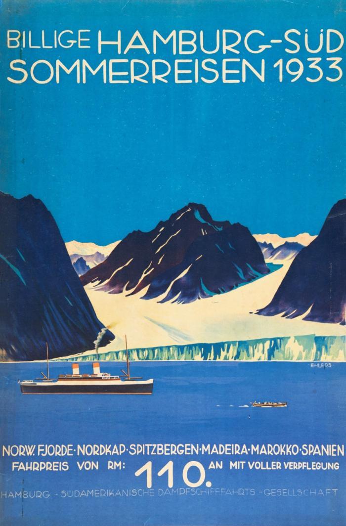BILLIGE HAMBURG-SÜD SOMMERREISEN 1933 – NORW. FJORDE, NORDKAP, SPITZBERGEN, MADEIRA, MAROKKO, SPANIEN – HAMBURG-SÜDAMERIKANISCHE DAMPFSCHIFFAHRTS-GESELLSCHAFT
