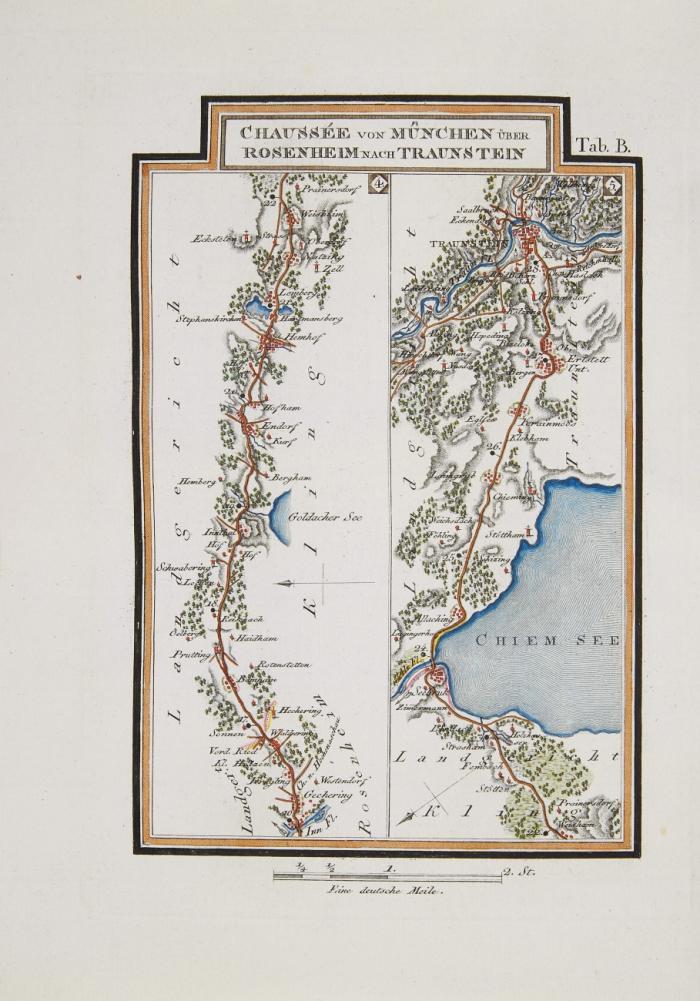 Reise Atlas von Baiern [oder geographisch-geometrische Darstellung aller bayrischen Haupt- und Landstraßen mit den darliegenden Ortschaften und Gegenden]. 5 Lief. in 5 Bdn.