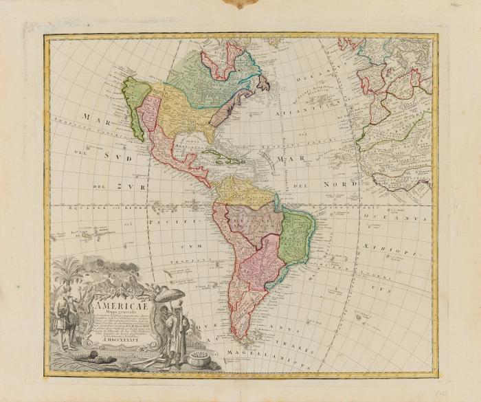 Amerika. Nord- und Südamerika. Americae Mappa generalis, mit figürlicher Kartusche.