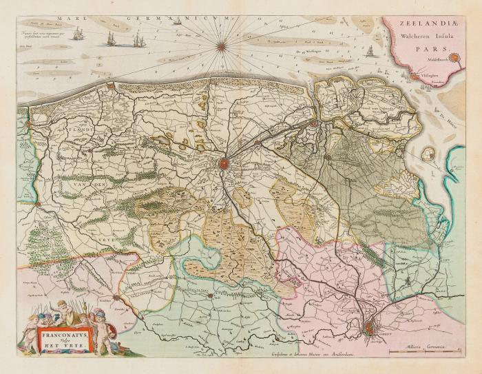 Flandern. – Fraconatus, Vulgo Het Vrye mit Kompassrose und Titelkartusche mit figürlicher Staffage.