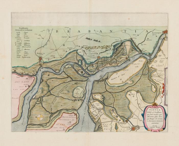Flandern/Zandvliet. – Tabula Castelli ad Sandflitam, ... Geostete Karte mit Mündung von Oosterschelde und Westerschelde in Zandvliet.