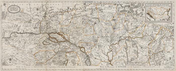 Ungarn. - Partie du Royaume de Hongrie, mit Budapest und Eger in der Mitte, mit Insetkarte und Meilenzeiger.