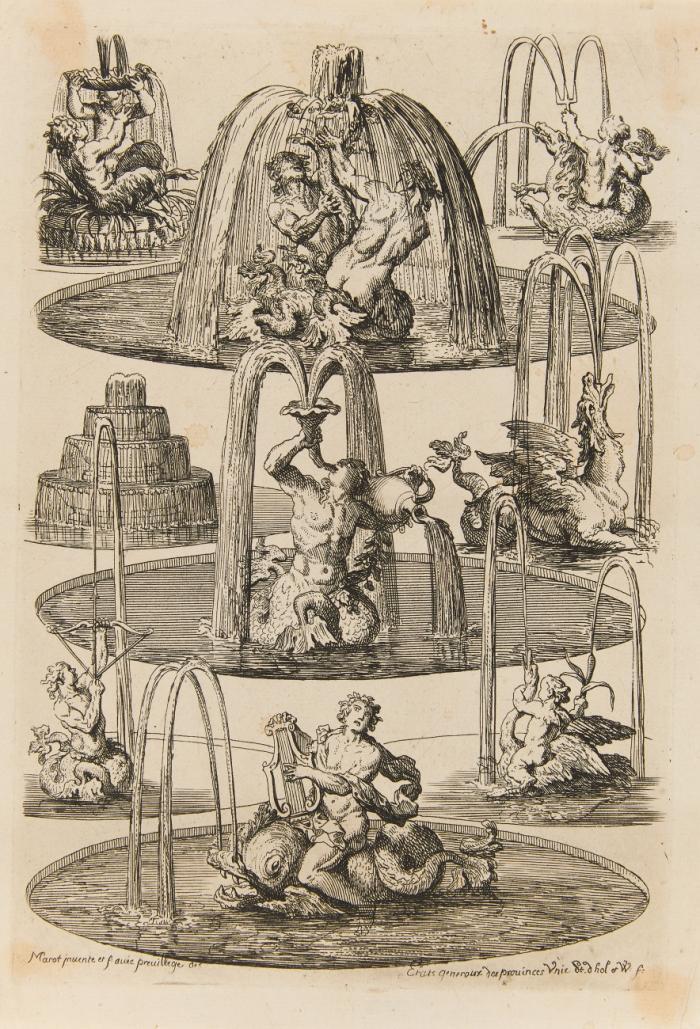 Architektur. – Spätbarocke Springbrunnenentwürfe von Daniel Marot.