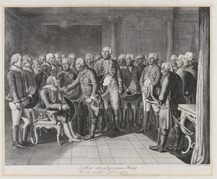 König Friedrich II. – Ziethen sitzend vor seinem König... 1785. / Friederich und Ziethen. 1800.