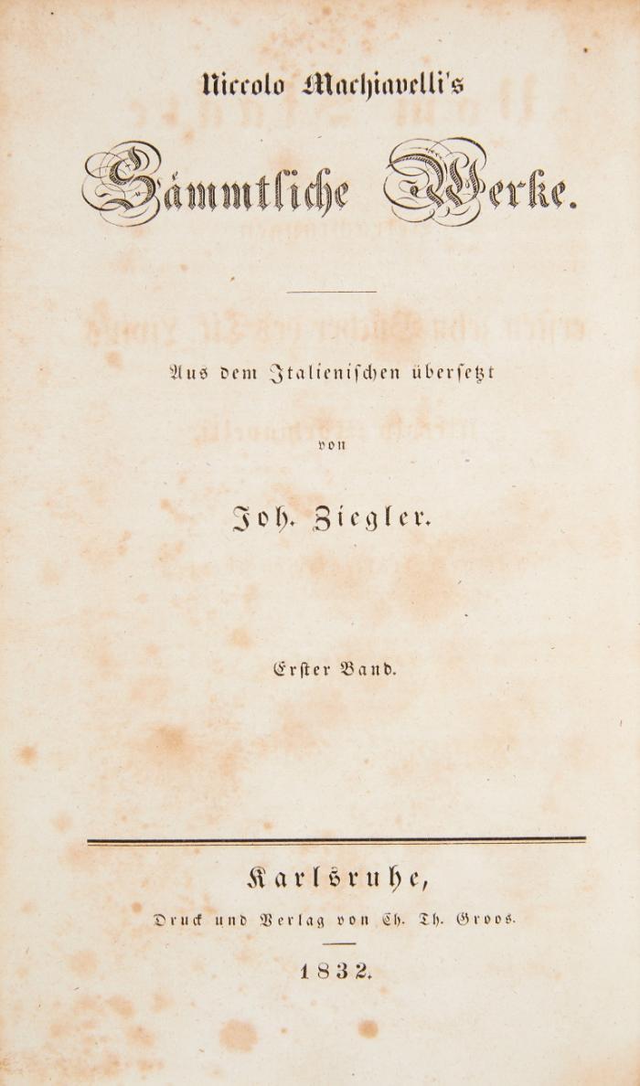 Sämmtliche Werke. Aus dem Italienischen übersetzt von Joh. Ziegler. 8 Bde.