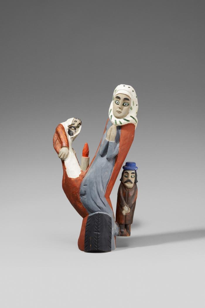 Volkskunst. – Adam Zegadlo (Krzyzka/Polen 1910 - 1988). Elzbieta (Dreiergruppe mit Kerze).