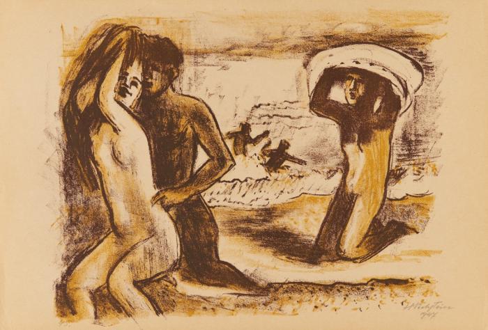 BOOT AN DER BRÜCKE / UNTERGEHENDE SONNE / KORNPUPPEN / DIE WERBUNG / ABEND / DIE MÜTTER (AUS: BOETTCHER - MAPPE) 1947/1948