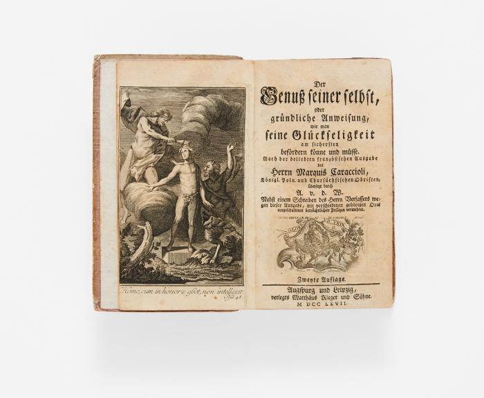 Der Genuß seiner selbst, oder gründliche Anweisung, wie man seine Glückseligkeit am sichersten befördern könne und müsse. Nach der beliebten französischen Ausgabe übersetzt. Zweyte Auflage. 2 Tle in 1 Bd.