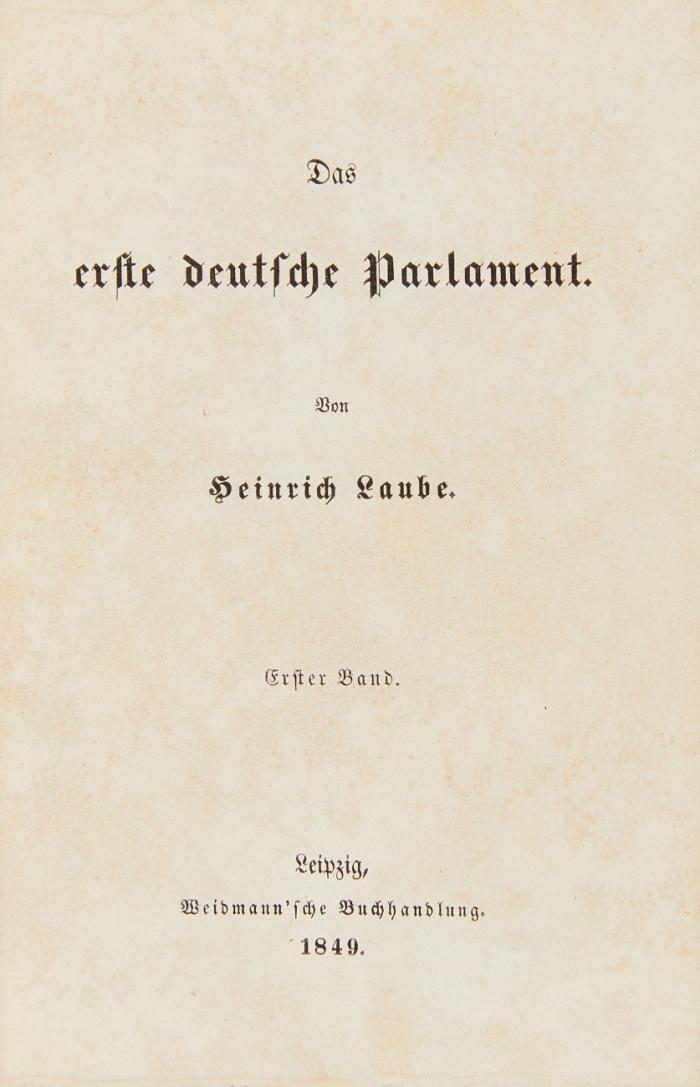 Das erste deutsche Parlament. 3 Bde. in 1.
Dazu: Bundes-Reform, deutsche Parlament und Bundesgericht. Ein Vorschlag in ernster Zeit.
Reimchronik des Pfaffen Maurizius.Erstes Buch, Caput I - V (alles Erschienene) in 5 Heften.