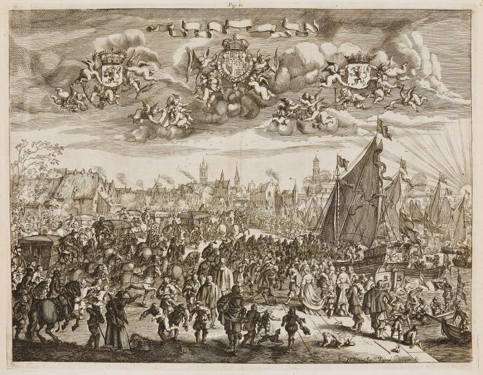 Verhael in forme van journael, van de reys ende 't vertoeven van [...] Carel de II koning van Groot Britannien, &c. welcke hy in Hollandt gedaen heeft, zedert den 25 Mey, tot den 2 Junij 1660.  Angebunden: Keuchenius, Robertus: Anglia triumphans sive in inaugurationem serenissimi ... Caroli II. / Engelsche triomph, ofte Gedichten van verscheyde poeten, op de herstellinge van Carel de II. 2 Tle. Den Haag: Vlacq 1660. Mit gest. Titelvign. 36; 1 Bl., 34 SS.